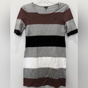 Nautica Striped Mini Sz M Cotton Short Sleeve Fitted Dress EUC AZ